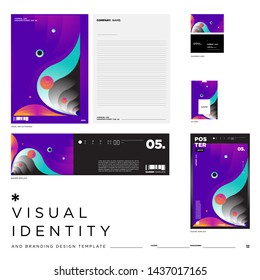 Stationery Corporate Brand Identity Mockup set with Colorful Abstract Fluid Background. Vector Illustration Mock up for Branding, product, event, banner, website.
