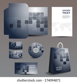 Stationery, Corporate Image Design with Squares and Earth Map