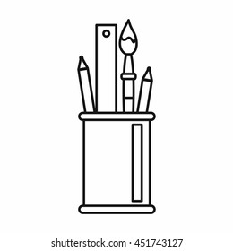Stationery in cup icon in outline style isolated vector illustration