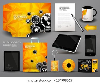 Stationery design, identity template, orange