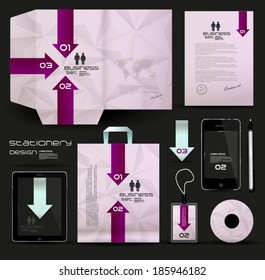 Stationery design, identity template, purple arrow