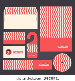 Stationery design set in coral beige stripes