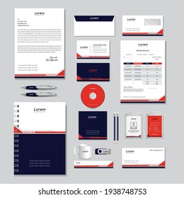 Stationery design set, Corporate Brand Identity Mockup set with digital elements. Classic full stationery template design. Editable vector illustration: Business card, Id card, letterhead,  etc 