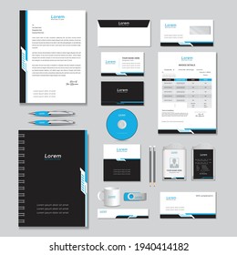 Stationery design set, Corporate Brand Identity Mockup set with digital elements. Classic full stationery template design. Editable vector illustration: Business card, Id card, letterhead,  etc 