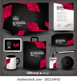 Stationery design, set, red, black
