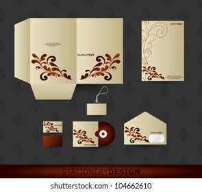 Stationery Design set with Retro Floral Ornament