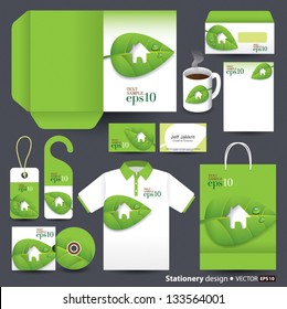 Stationery design set in vector format, Green concept, Save the world concept.