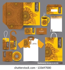 Stationery design set in vector format. Sunflower concept.