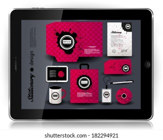 Stationery design, tablet PC, red