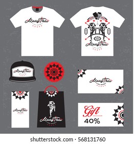Stationery design thai boxing set in vector format