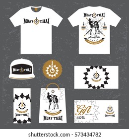 Stationery design thai boxing set in vector format