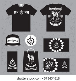 Stationery design thai boxing set in vector format
