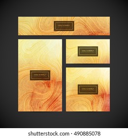 Stationery design. Vector illustration. Business stationery design with curl lines and watercolor texture. Marble texture imitation. Print media with curled vortex pattern