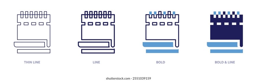 Stationery diary icon in 4 different styles. Thin Line, Line, Bold, and Bold Line. Duotone style. Editable stroke.