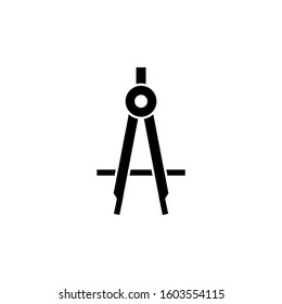 Stationery, drawing compass icon in black flat design on white background