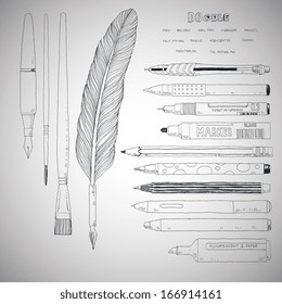 stationery drawing tools doodle sketch style. vector illustration.