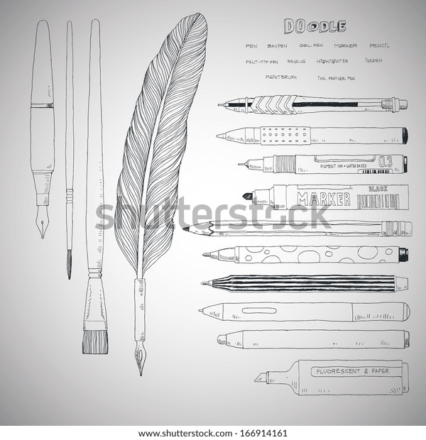 Stationery Drawing Tools Doodle Sketch Style Stock Vector (Royalty Free