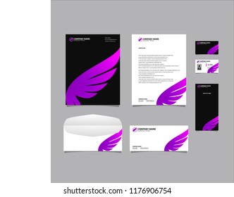 Stationery Editable Corporate identity template design with cool abstract wing. Business set branding eps 10