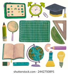 Stationery and education concept. school supplies watercolor vector illustration.