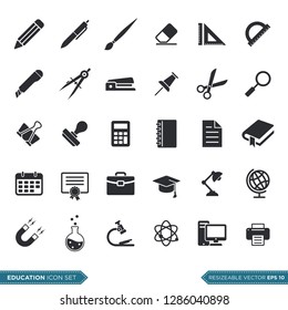 Stationery, Education Icon Set Vector Template