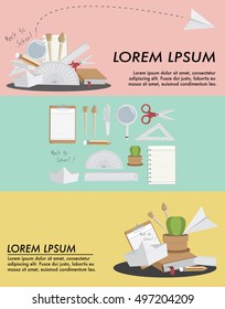 Stationery of education set, illustration and vector