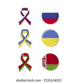 Stationery elements collection with the flag Ukraine, Russia, Belarus. Icons.