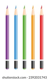 Stationery elements of flat cartoon set. This mesmerizing image enhances the charm of school array of pencils for art lessons, making the creative process delightful. Vector illustration.