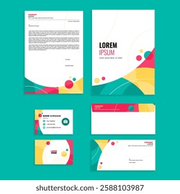 Stationery Equipment Set Bundling Design with Abstract Colorful Geometric Circle Composition