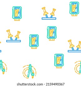 Stationery Equipment Vector Seamless Pattern Color Line Illustration