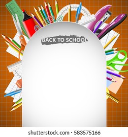 Stationery equipment for work and study, drawing, writing back to school vector realistic illustration