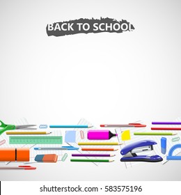 Stationery equipment for work and study, drawing, writing back to school vector realistic illustration