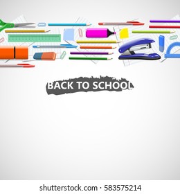 Stationery equipment for work and study, drawing, writing back to school vector realistic illustration