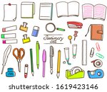 Stationery fashionable hand drawn line art illustration set