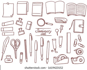 Stationery fashionable hand drawn line art illustration set