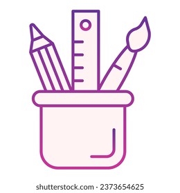 Icono plano de creación de posición. Herramientas de dibujo en iconos violeta de taza en estilo plano de moda. Diseño de lápiz, pincel y estilo de gradiente de regla, diseñado para web y app. Eps 10