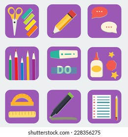 Stationery flat icon set