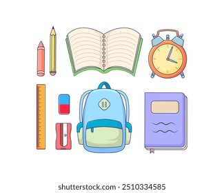 Stationery flat illustration, suitable for educational theme backgrounds