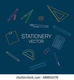 Stationery flat line set.