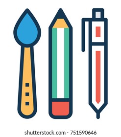
Stationery flat vector icon, art work tools illustration 
