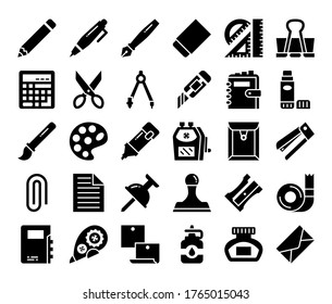 stationery glyph vector icons back to school and office concept