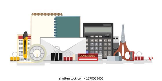 Stationerie. Waren für Büro, Schule und Kreativität. Einziger Gegenstand auf weißem Hintergrund. Vektorgrafik