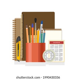 Stationery. Goods for office, school and creativity. Isolated object on a white background. Vector