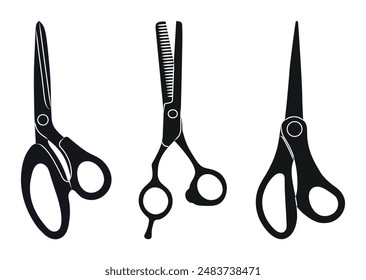 Stationery and hairdressing scissors, tool silhouette sketch