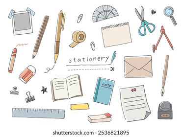 Stationery hand drawn illustration set