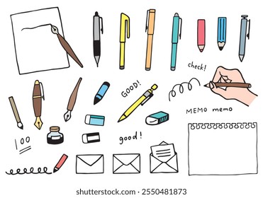 Stationery hand drawn illustration set