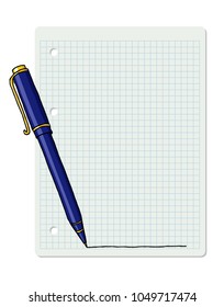 Stationery hand drawn vector doodle illustration blank frame. Ballpoint pen border over squared notebook sheet.