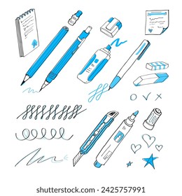 stationery hand-drawn with a black line. a set of vector illustration in the style of flat design for postcards, advertisements, certificates, stickers