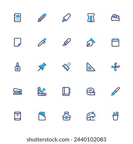 Colección de iconos de diseño de fondo. Pixel Perfect Education Herramientas y equipos Semibold Estilo de color Icono 2D