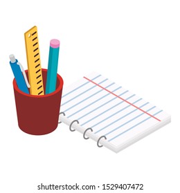 Stationery icon. Isometric illustration of stationery vector icon for web