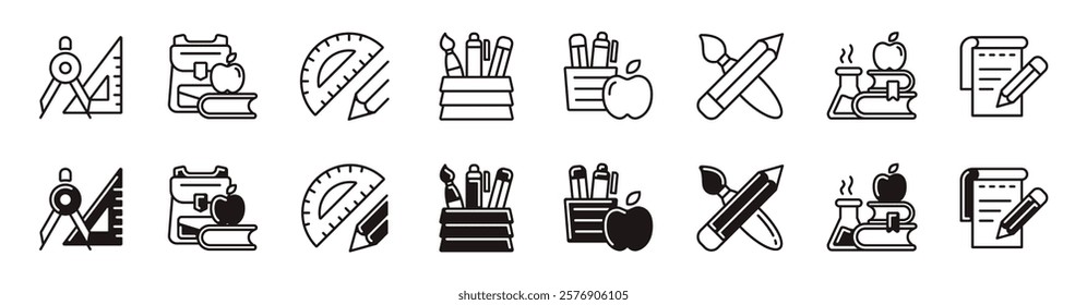 stationery icon line set office and school supply signs vector outline illustration for web and app